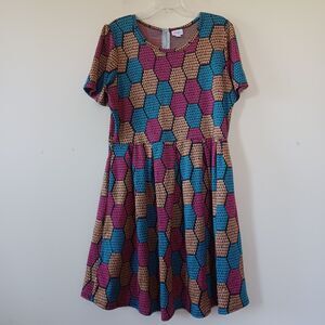 LulaRoe 3XL Amelia Dress Pleated fit Flare Aline Knee Length Colorful Rockabilly